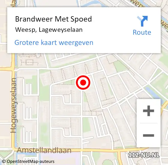 Locatie op kaart van de 112 melding: Brandweer Met Spoed Naar Weesp, Lageweyselaan op 25 maart 2022 17:18