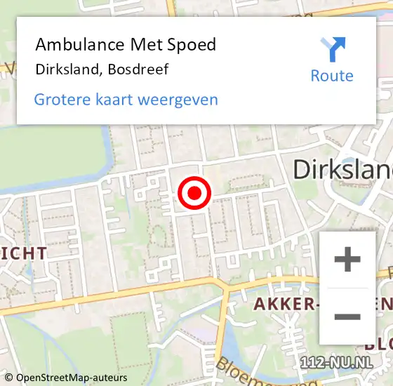 Locatie op kaart van de 112 melding: Ambulance Met Spoed Naar Dirksland, Bosdreef op 25 maart 2022 17:24