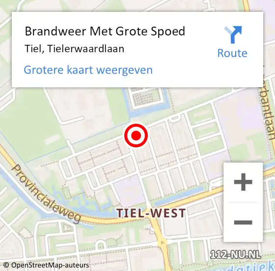 Locatie op kaart van de 112 melding: Brandweer Met Grote Spoed Naar Tiel, Tielerwaardlaan op 25 maart 2022 17:40