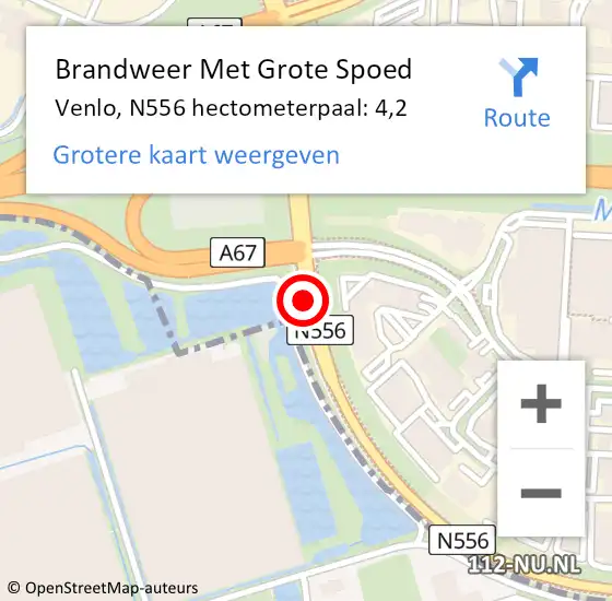 Locatie op kaart van de 112 melding: Brandweer Met Grote Spoed Naar Venlo, N556 hectometerpaal: 4,2 op 25 maart 2022 17:41