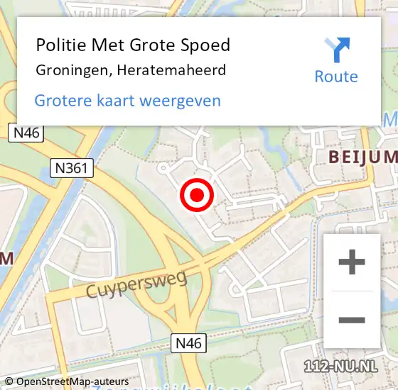 Locatie op kaart van de 112 melding: Politie Met Grote Spoed Naar Groningen, Heratemaheerd op 25 maart 2022 18:00