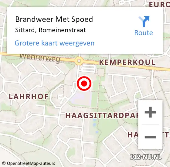 Locatie op kaart van de 112 melding: Brandweer Met Spoed Naar Sittard, Romeinenstraat op 25 maart 2022 19:11