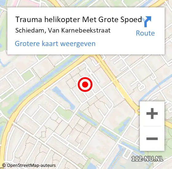 Locatie op kaart van de 112 melding: Trauma helikopter Met Grote Spoed Naar Schiedam, Van Karnebeekstraat op 25 maart 2022 19:16