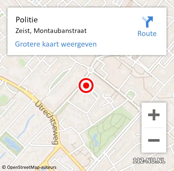 Locatie op kaart van de 112 melding: Politie Zeist, Montaubanstraat op 25 maart 2022 19:37