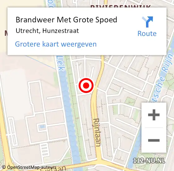 Locatie op kaart van de 112 melding: Brandweer Met Grote Spoed Naar Utrecht, Hunzestraat op 25 maart 2022 19:38