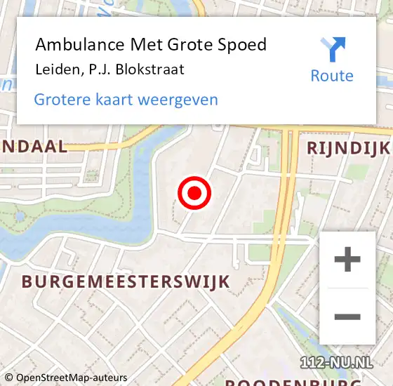 Locatie op kaart van de 112 melding: Ambulance Met Grote Spoed Naar Leiden, P.J. Blokstraat op 25 maart 2022 19:57