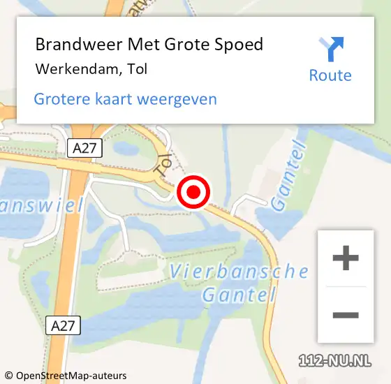 Locatie op kaart van de 112 melding: Brandweer Met Grote Spoed Naar Werkendam, Tol op 25 maart 2022 20:11