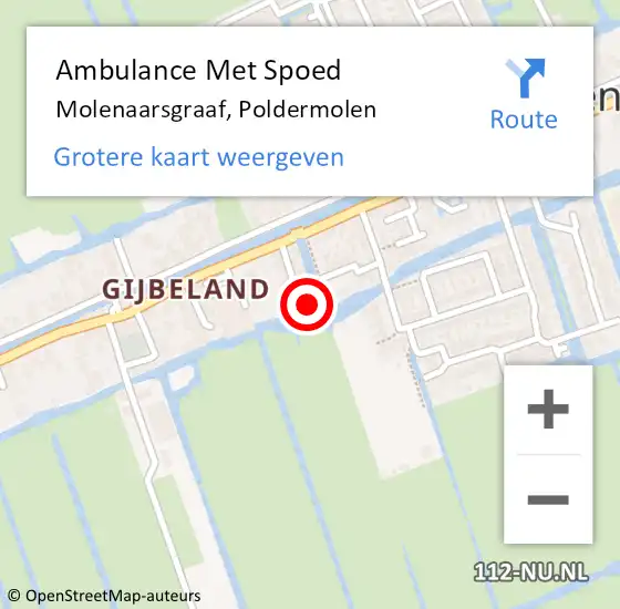 Locatie op kaart van de 112 melding: Ambulance Met Spoed Naar Molenaarsgraaf, Poldermolen op 25 maart 2022 20:15