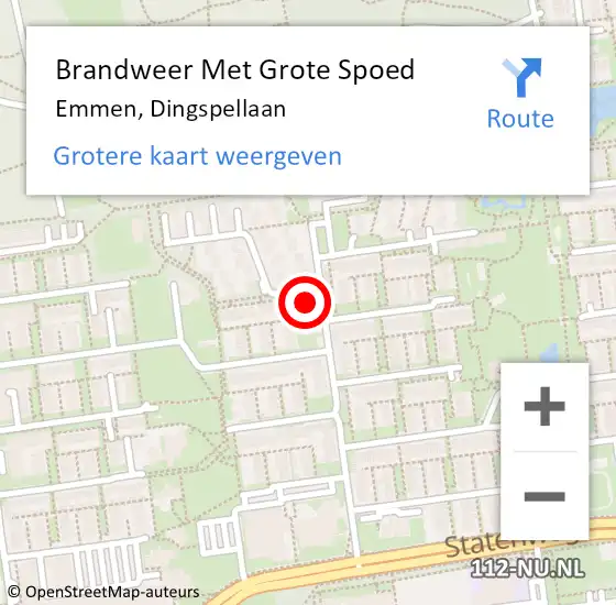 Locatie op kaart van de 112 melding: Brandweer Met Grote Spoed Naar Emmen, Dingspellaan op 25 maart 2022 20:40