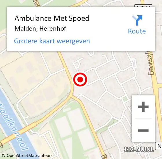 Locatie op kaart van de 112 melding: Ambulance Met Spoed Naar Malden, Herenhof op 25 maart 2022 20:51