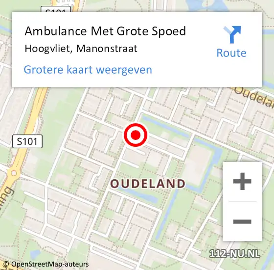 Locatie op kaart van de 112 melding: Ambulance Met Grote Spoed Naar Hoogvliet, Manonstraat op 25 maart 2022 21:02