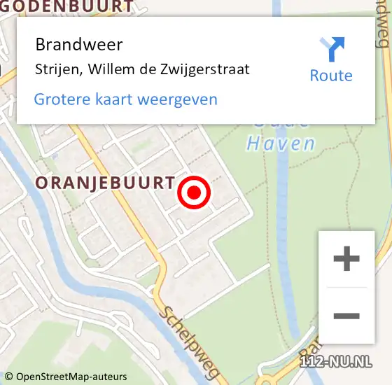Locatie op kaart van de 112 melding: Brandweer Strijen, Willem de Zwijgerstraat op 25 maart 2022 21:03
