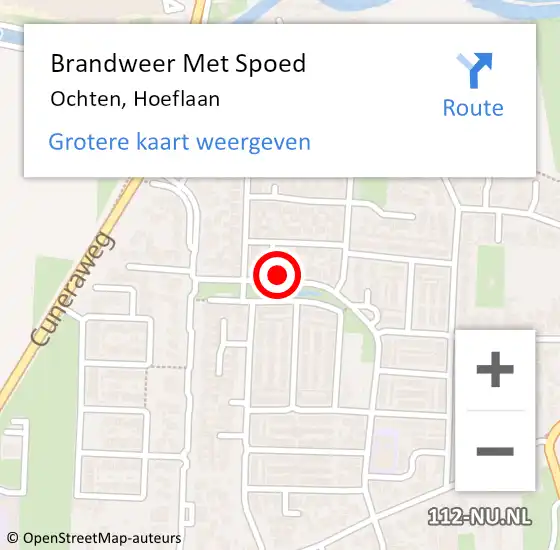 Locatie op kaart van de 112 melding: Brandweer Met Spoed Naar Ochten, Hoeflaan op 25 maart 2022 21:17