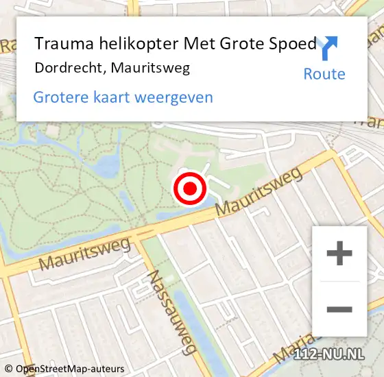 Locatie op kaart van de 112 melding: Trauma helikopter Met Grote Spoed Naar Dordrecht, Mauritsweg op 25 maart 2022 21:52