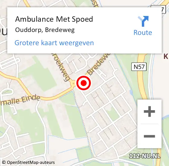 Locatie op kaart van de 112 melding: Ambulance Met Spoed Naar Ouddorp, Bredeweg op 25 maart 2022 21:54