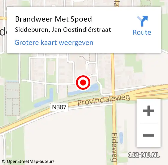 Locatie op kaart van de 112 melding: Brandweer Met Spoed Naar Siddeburen, Jan Oostindiërstraat op 25 maart 2022 22:13