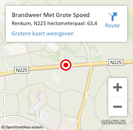 Locatie op kaart van de 112 melding: Brandweer Met Grote Spoed Naar Renkum, N225 hectometerpaal: 63,4 op 25 maart 2022 22:48