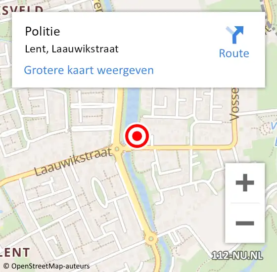 Locatie op kaart van de 112 melding: Politie Lent, Laauwikstraat op 25 maart 2022 22:50