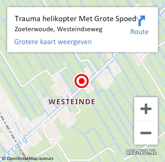 Locatie op kaart van de 112 melding: Trauma helikopter Met Grote Spoed Naar Zoeterwoude, Westeindseweg op 25 maart 2022 23:03