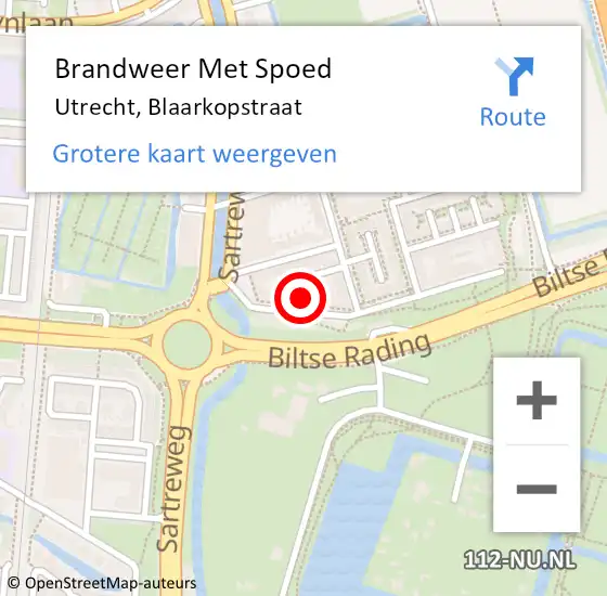 Locatie op kaart van de 112 melding: Brandweer Met Spoed Naar Utrecht, Blaarkopstraat op 25 maart 2022 23:03