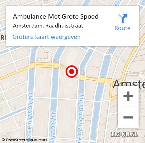 Locatie op kaart van de 112 melding: Ambulance Met Grote Spoed Naar Amsterdam, Raadhuisstraat op 25 maart 2022 23:52