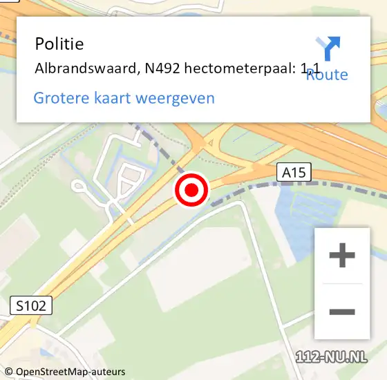 Locatie op kaart van de 112 melding: Politie Albrandswaard, N492 hectometerpaal: 1,1 op 25 maart 2022 23:57