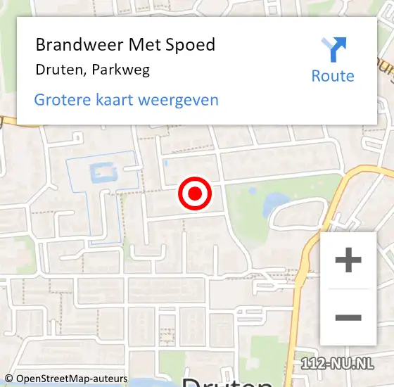 Locatie op kaart van de 112 melding: Brandweer Met Spoed Naar Druten, Parkweg op 26 maart 2022 00:03