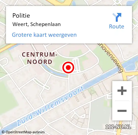 Locatie op kaart van de 112 melding: Politie Weert, Schepenlaan op 26 maart 2022 00:48