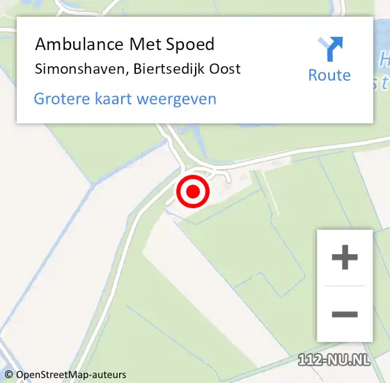 Locatie op kaart van de 112 melding: Ambulance Met Spoed Naar Simonshaven, Biertsedijk Oost op 26 maart 2022 01:03