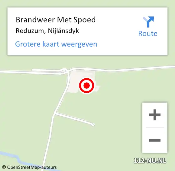 Locatie op kaart van de 112 melding: Brandweer Met Spoed Naar Reduzum, Nijlânsdyk op 26 maart 2022 01:04