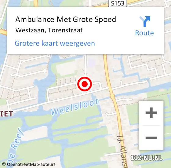 Locatie op kaart van de 112 melding: Ambulance Met Grote Spoed Naar Westzaan, Torenstraat op 26 maart 2022 01:09