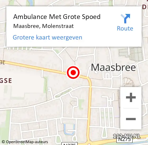 Locatie op kaart van de 112 melding: Ambulance Met Grote Spoed Naar Maasbree, Molenstraat op 12 juli 2014 08:50