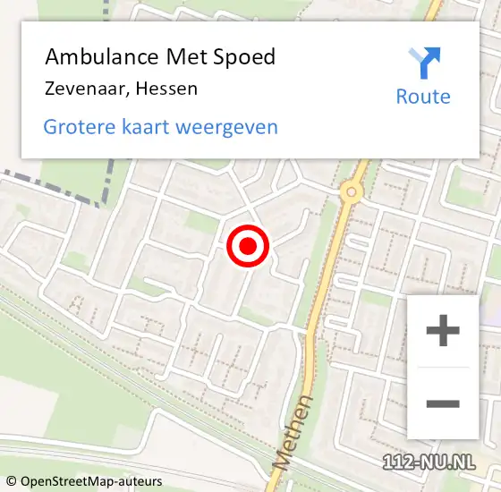 Locatie op kaart van de 112 melding: Ambulance Met Spoed Naar Zevenaar, Hessen op 26 maart 2022 01:46