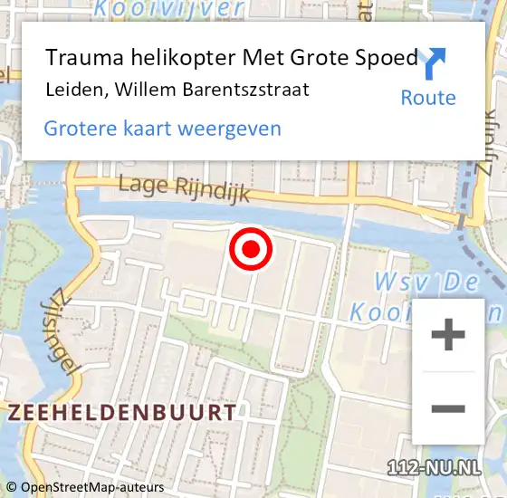 Locatie op kaart van de 112 melding: Trauma helikopter Met Grote Spoed Naar Leiden, Willem Barentszstraat op 26 maart 2022 02:01