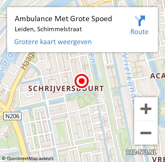 Locatie op kaart van de 112 melding: Ambulance Met Grote Spoed Naar Leiden, Schimmelstraat op 26 maart 2022 02:15