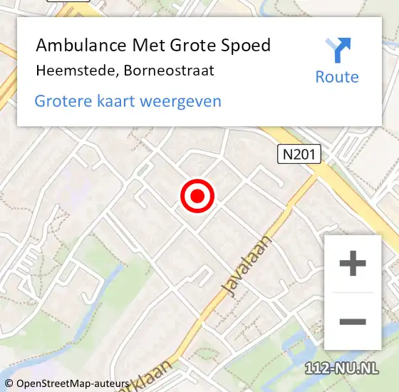 Locatie op kaart van de 112 melding: Ambulance Met Grote Spoed Naar Heemstede, Borneostraat op 26 maart 2022 02:29