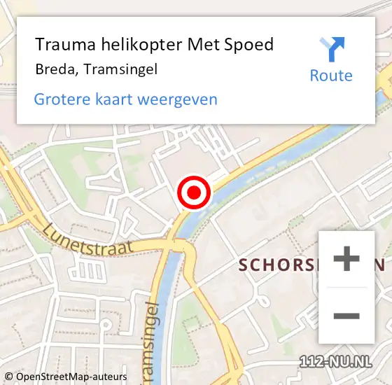 Locatie op kaart van de 112 melding: Trauma helikopter Met Spoed Naar Breda, Tramsingel op 26 maart 2022 03:15