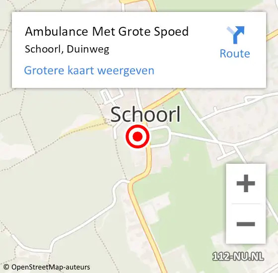 Locatie op kaart van de 112 melding: Ambulance Met Grote Spoed Naar Schoorl, Duinweg op 26 maart 2022 03:53