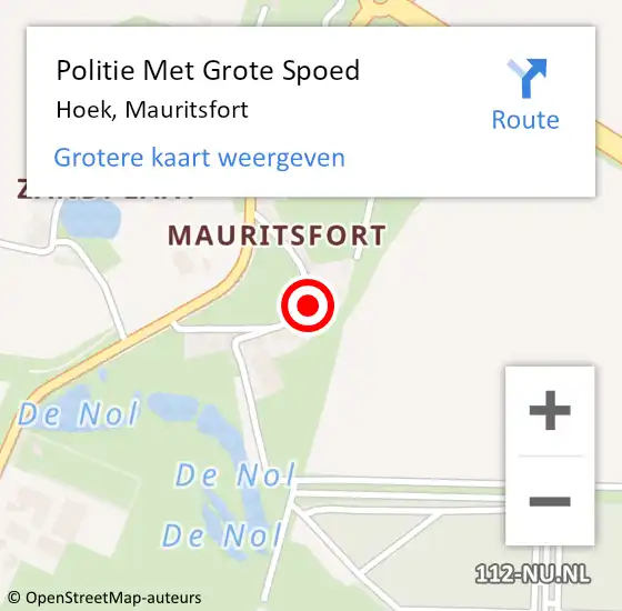 Locatie op kaart van de 112 melding: Politie Met Grote Spoed Naar Hoek, Mauritsfort op 26 maart 2022 04:09