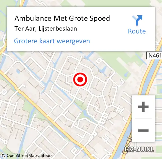 Locatie op kaart van de 112 melding: Ambulance Met Grote Spoed Naar Ter Aar, Lijsterbeslaan op 26 maart 2022 05:04