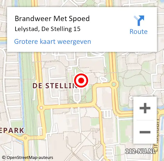 Locatie op kaart van de 112 melding: Brandweer Met Spoed Naar Lelystad, De Stelling 15 op 26 maart 2022 05:31