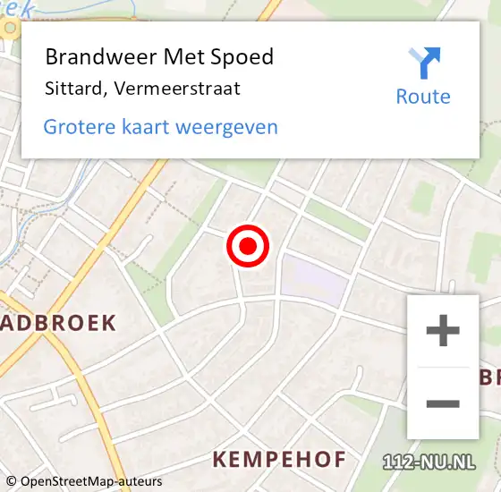 Locatie op kaart van de 112 melding: Brandweer Met Spoed Naar Sittard, Vermeerstraat op 26 maart 2022 05:54