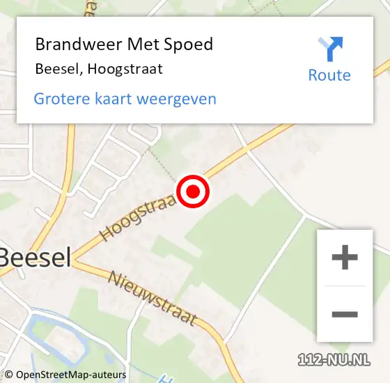 Locatie op kaart van de 112 melding: Brandweer Met Spoed Naar Beesel, Hoogstraat op 26 maart 2022 06:05