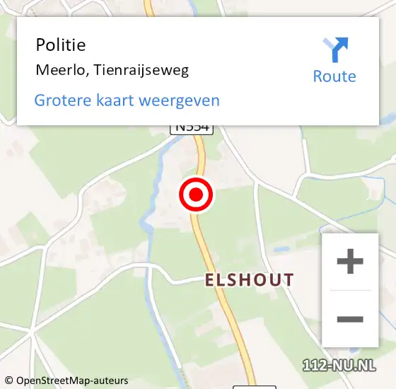 Locatie op kaart van de 112 melding: Politie Meerlo, Tienraijseweg op 26 maart 2022 06:40