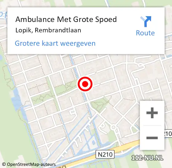 Locatie op kaart van de 112 melding: Ambulance Met Grote Spoed Naar Lopik, Rembrandtlaan op 26 maart 2022 06:44