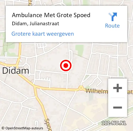 Locatie op kaart van de 112 melding: Ambulance Met Grote Spoed Naar Didam, Julianastraat op 26 maart 2022 07:35