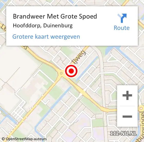 Locatie op kaart van de 112 melding: Brandweer Met Grote Spoed Naar Hoofddorp, Duinenburg op 26 maart 2022 07:54