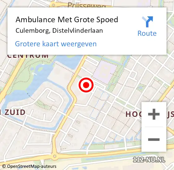 Locatie op kaart van de 112 melding: Ambulance Met Grote Spoed Naar Culemborg, Distelvlinderlaan op 26 maart 2022 09:01