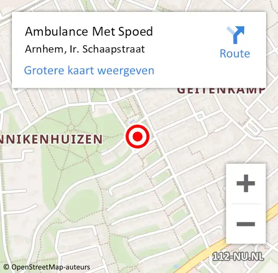 Locatie op kaart van de 112 melding: Ambulance Met Spoed Naar Arnhem, Ir. Schaapstraat op 26 maart 2022 09:04