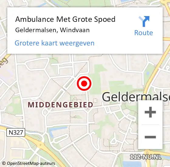 Locatie op kaart van de 112 melding: Ambulance Met Grote Spoed Naar Geldermalsen, Windvaan op 26 maart 2022 09:28